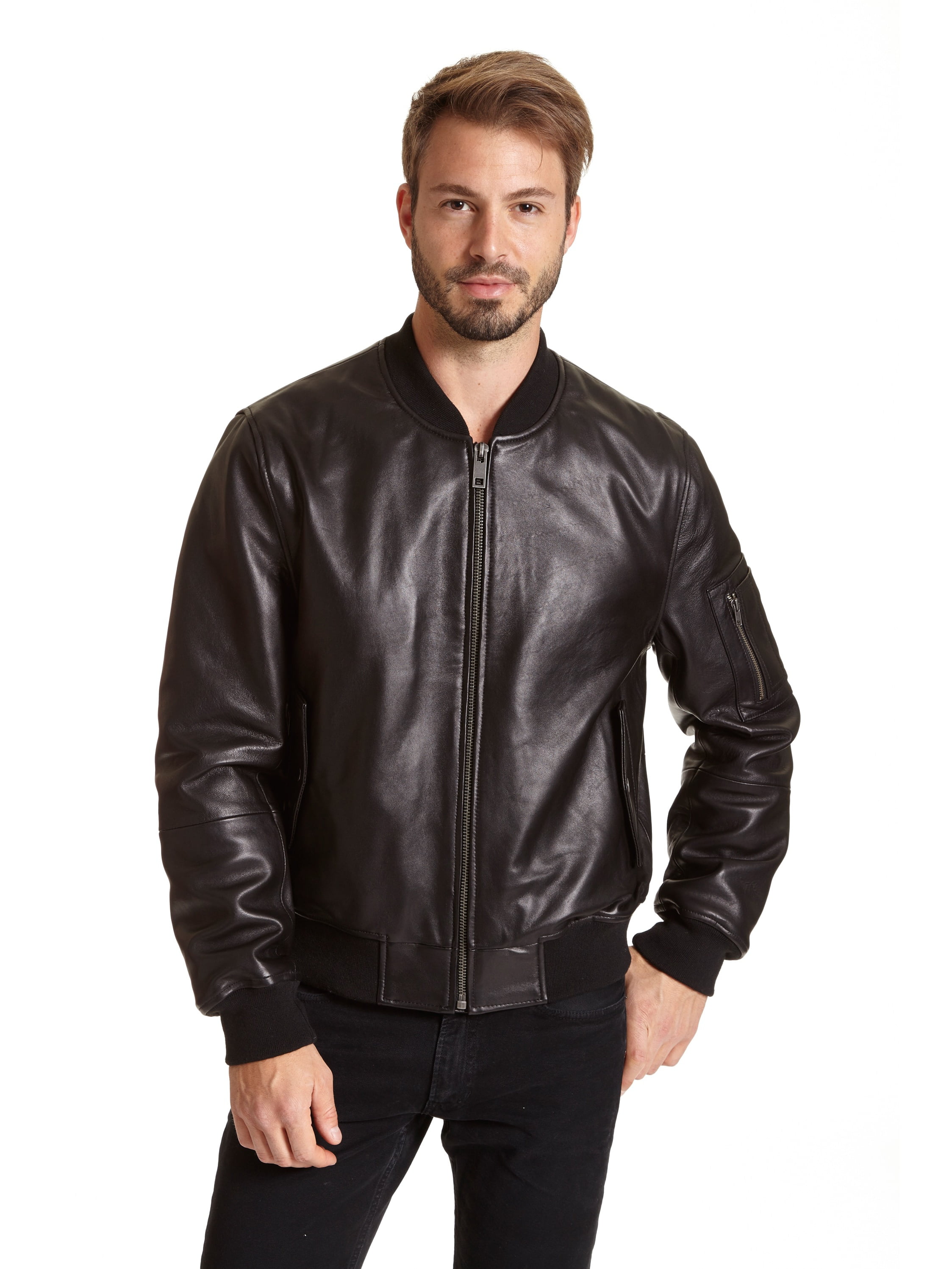 EXcelled Men's Leather Bomber Jacket - Walmart.com