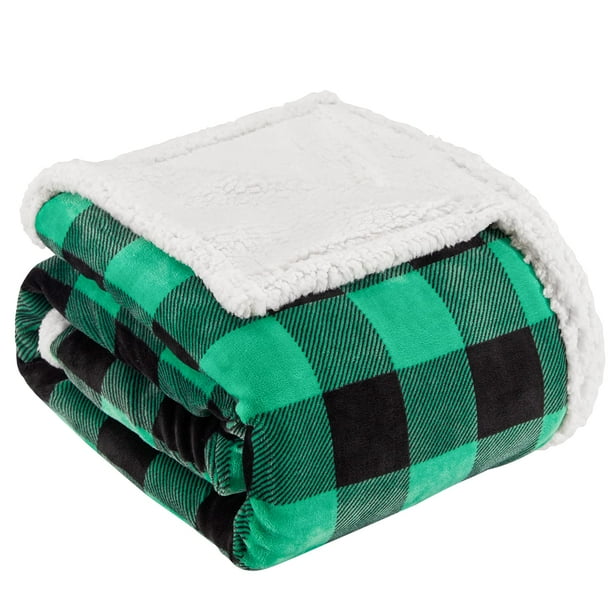 Manta Touchat Sherpa con diseño de búfalo, 150 x 180 cm, color verde y negro