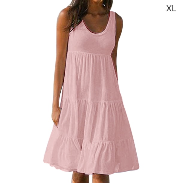 Vestido Mujer Cuello Redondo Correa Vestido Niña Sin Mangas Ropa De Playa, Rosa, XL Yuarrent AP002077-52