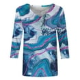 thumbnail image 4 of ICHUANYI Clearance Women's Fashion Printed Mid-length 3/4 Sleeves V-Neck Casual Tops T-shirt(Blue, XL) ICHUANYI WER2023081011331, 4 of 5