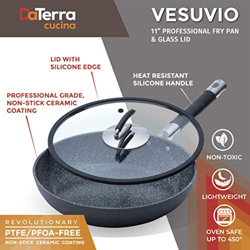 Frying Pan Vesuvio 11 Inches Ceramic Coated Nonstick Silicone Handle Glass Lid 