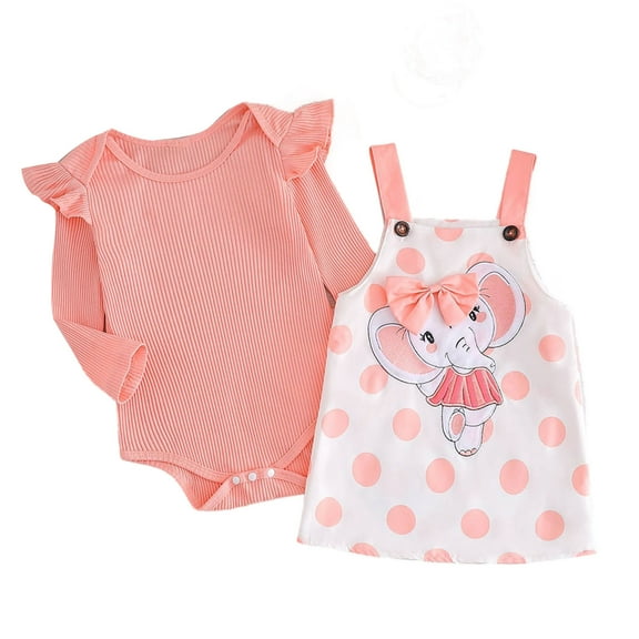 Odeerbi 0-18 Months Infant Girls Summer Outfits Layette Set Rib Knit Bodysuit Bib Overall Dress Set Solid Color Jumpsuit Cute Suspender Skirt Set Infant Girls Clothes