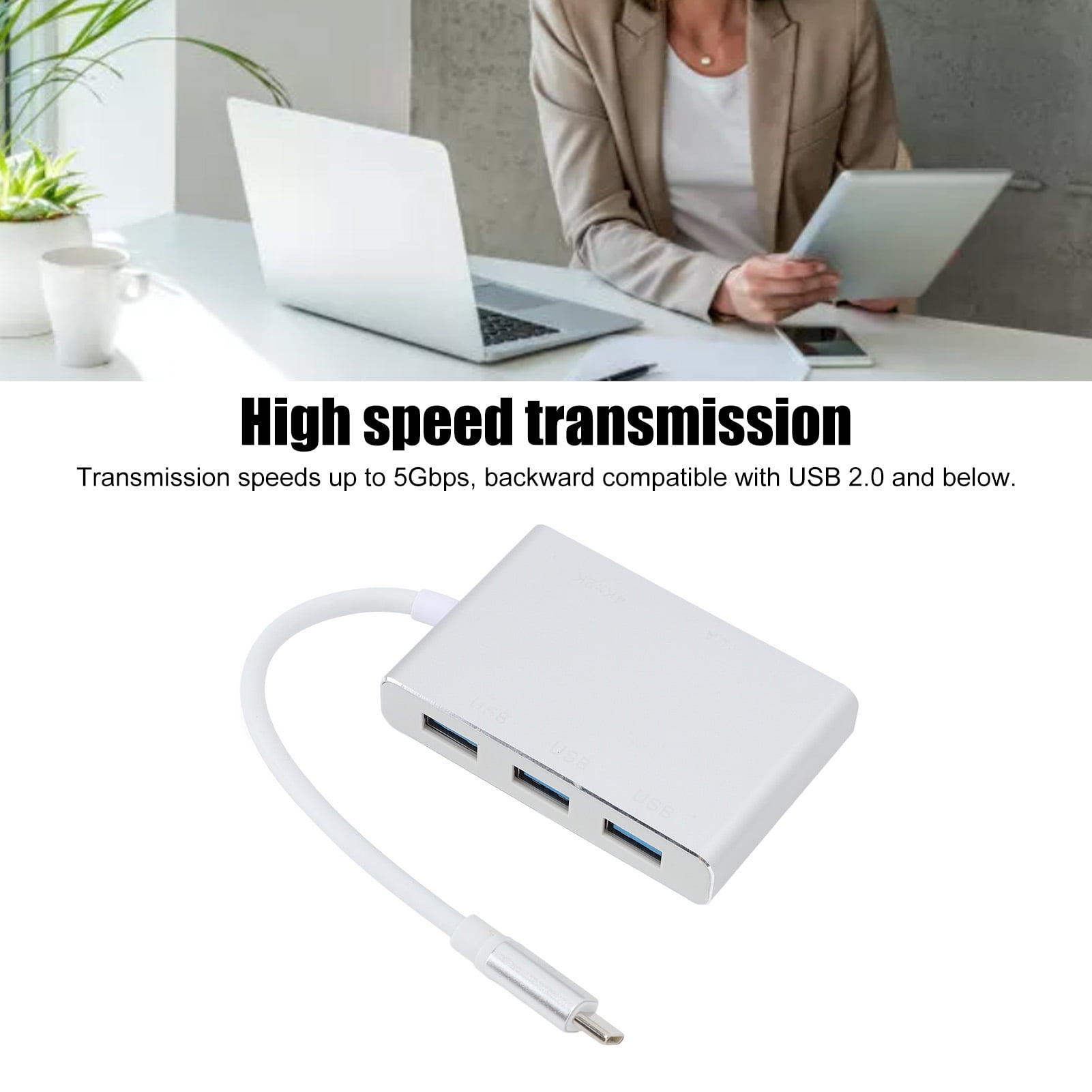 M Buder USB C Hub Portable 5 in 1 Type C to USB Multi Port Adapter Splitter 15 cm / 5.91 in Silver