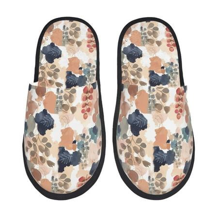 Balery Watercolor Plants Slient Indoor Furry Fleece Comfort House Shoes Soft Non-Slip Home Shoes Cotton slippers House Slippers-- Large