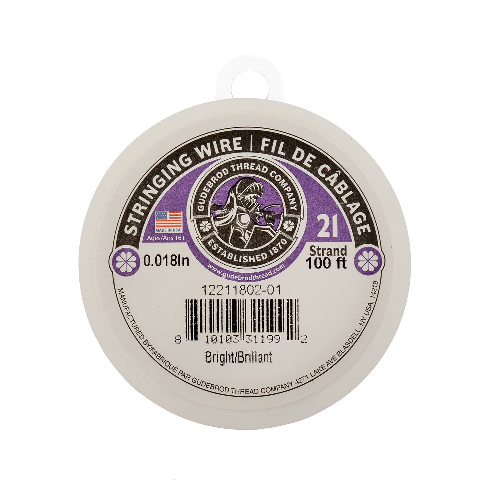Gudebrod 0.018" 21 Strand Bright Stainless Steel Wire, 100ft.