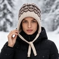 thumbnail image 4 of Warm Hats for Women Knit Vintage Print Hat with Ear Flap- Nordic Style Warm Cozy Outdoor Skiing Hat, 4 of 4