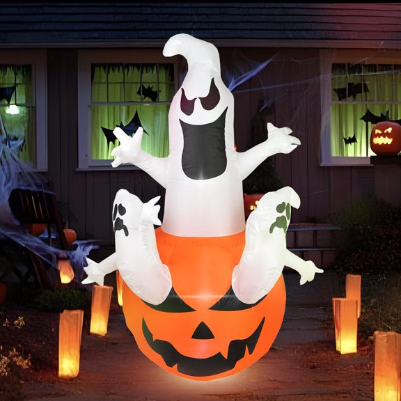 6ft Halloween Inflatable Pumpkin with Built-in LED Lights, Blow up Decor for Indoor Outdoor Party Garden Lawn Holiday