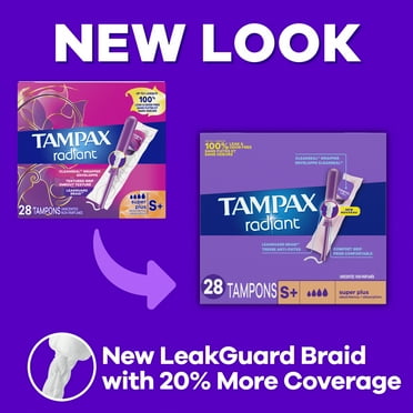 Tampax Radiant Tampons with LeakGuard Braid, Super Plus Absorbency, 28 Count
