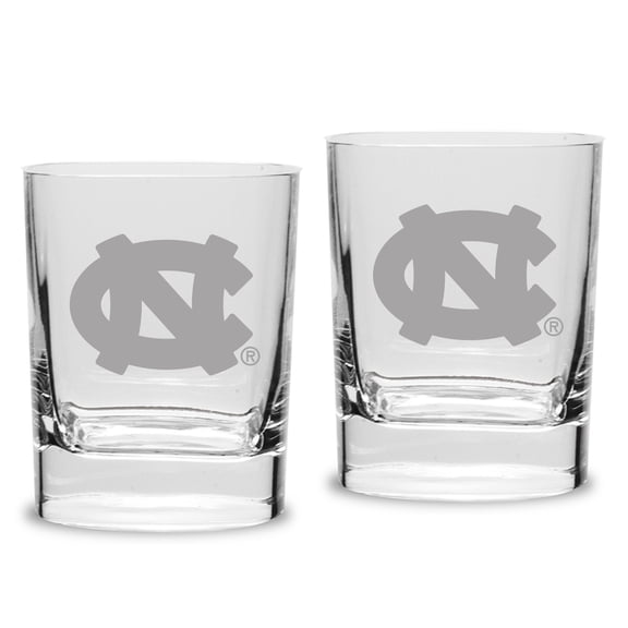 North Carolina Tar Heels Set of 2 Square Double Old Fashioned Glasses