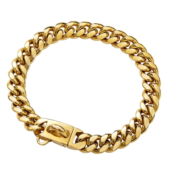 Gold Chain Dog Collar Designer Dog Cuban Link Chain Collar with Safty Design Buckle 14MM Metal Stainless Steel Walking Collars
