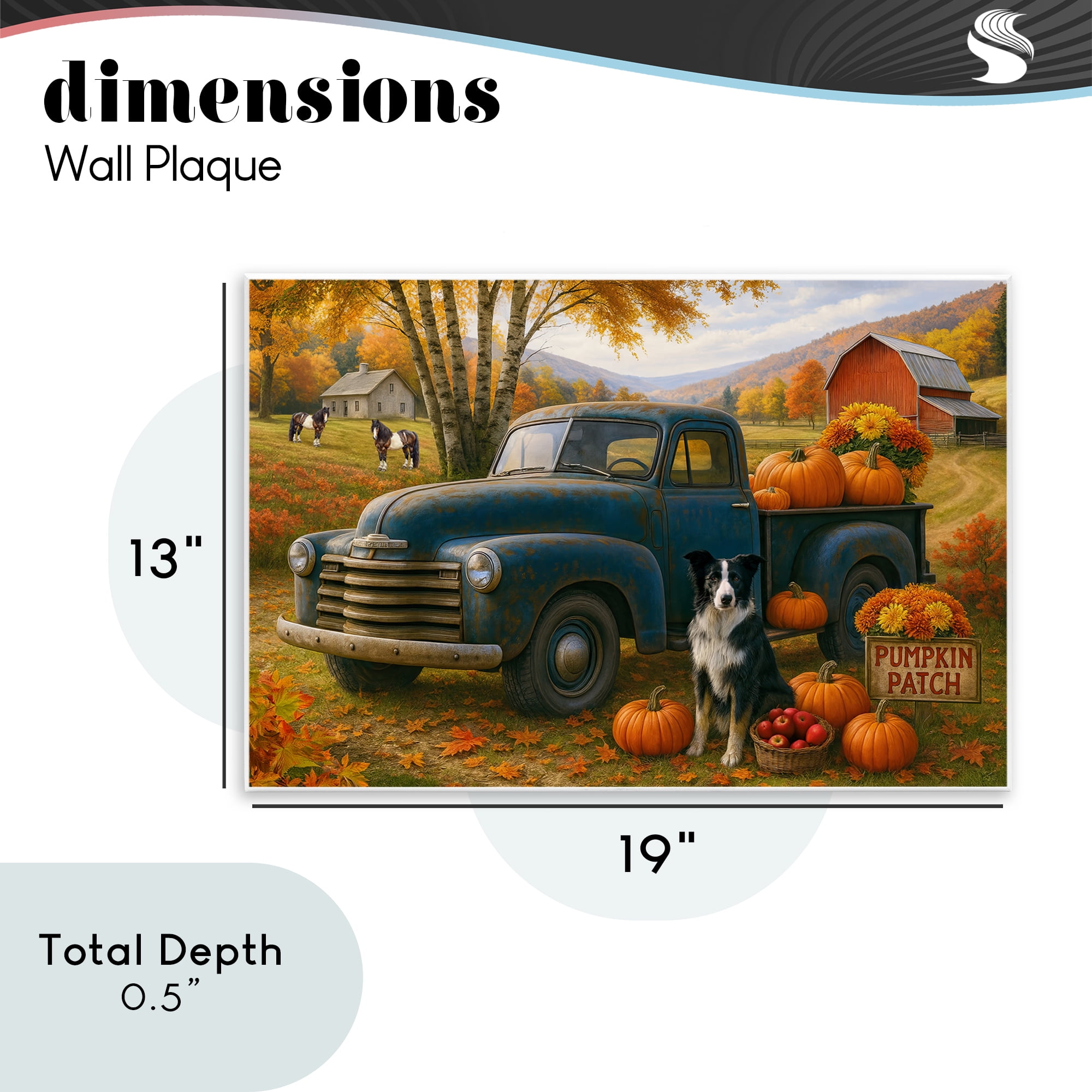 Autumnal Farmland Collie Dog Wall Plaque Art, design by Tom Crehan
