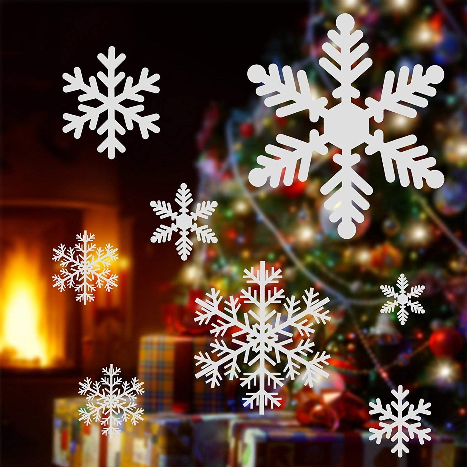 27pcs White Christmas Snowflake Window Sticker Self Clings XMAS Decor Classic 