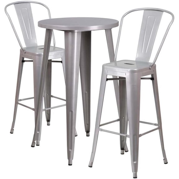 Bowery Hill 3 Piece 24" Round Metal Patio Pub Set in Silver