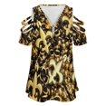 thumbnail image 4 of New Orleans Black And Gold Louisiana Fleur De Lis Beads Womens Summer V Neck Zipper Top Short Sleeve T Shirt Off Shoulder Top Casual Classy Loose Shirts, 4 of 7