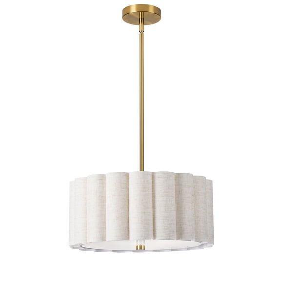 Dainolite 3 Light Aged Brass Pendant w/ Flax Shade