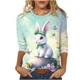 thumbnail image 2 of Ounisa Womens 3/4 Sleeve T Shirt Crew Neck Easter Bunny Printed Pullover Loose Fit Casual Spring Cool Tops S-3XL, 2 of 7