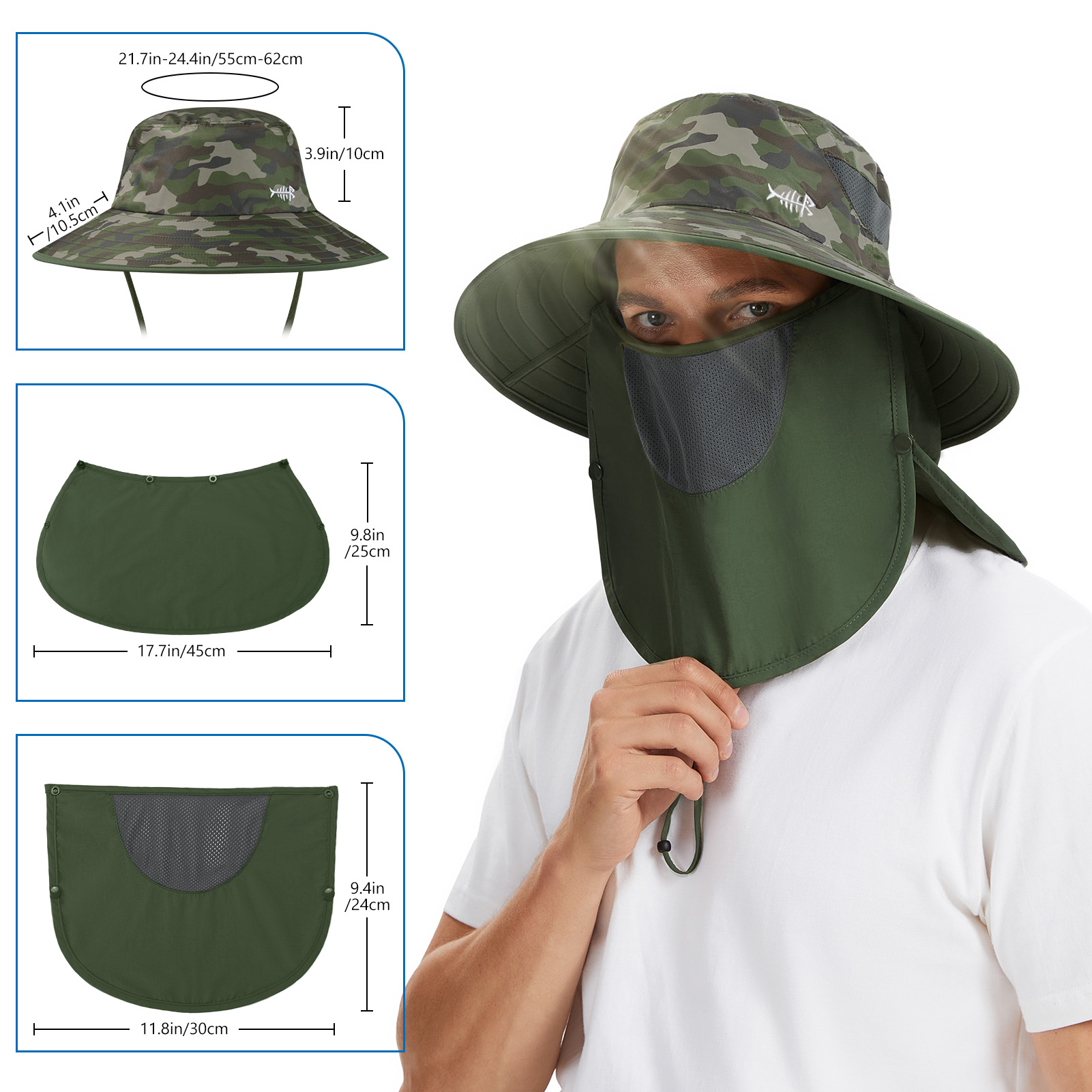 Men’s UPF 50+ Sun Hat with Face Cover & Neck Flap FH09