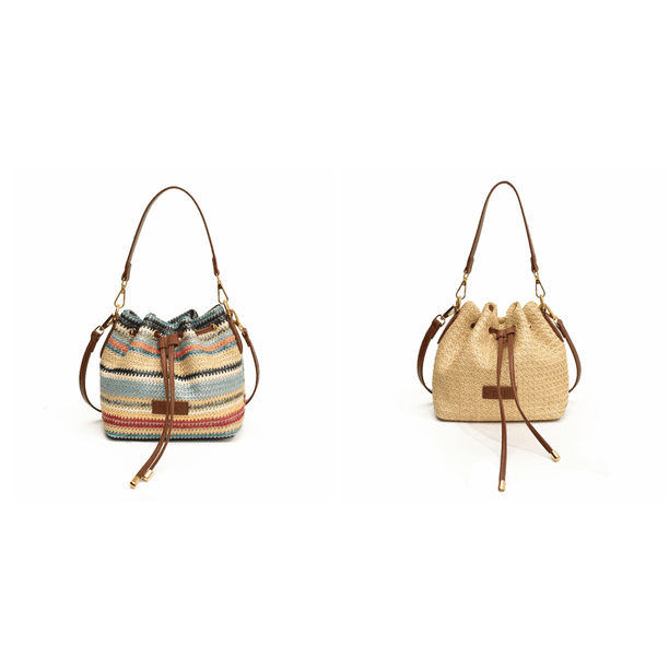 Bolso Tejido Paja para Mujer Playa Verano Con Cordón Viajes (multicolor)