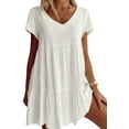 thumbnail image 2 of Langwyqu V-Neck Short Sleeved Women Loose Oversize Casual Mini Shirt Dress, 2 of 5