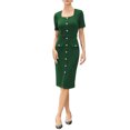 thumbnail image 2 of INSPIRE CHIC Work Dress for Women Square Neck Short Sleeve Button Down Vintage Sheath Midi Dresses with Belt M Dark Green, 2 of 5