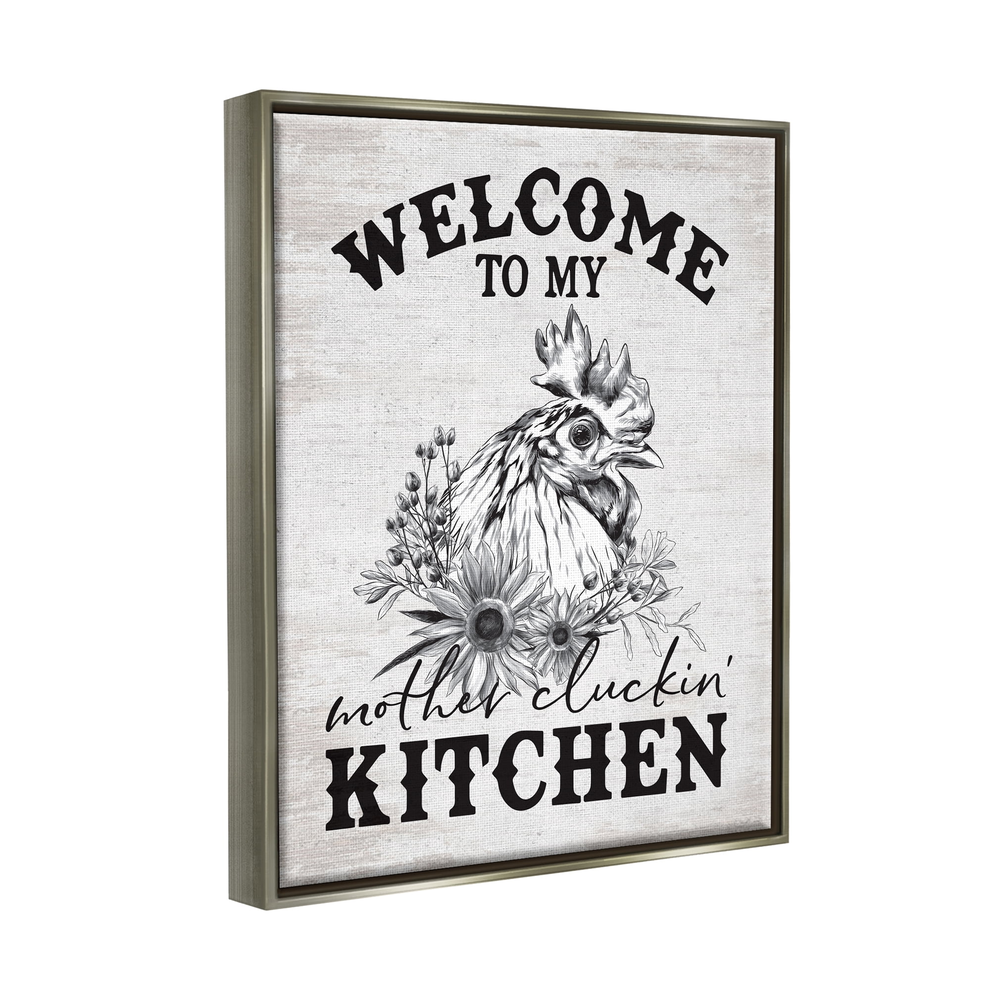 Stupell Industries Mother Cluckin' Kitchen Phrase Animals & Insects Painting Gray Floater Framed Art Print Wall Art, 25 x 31