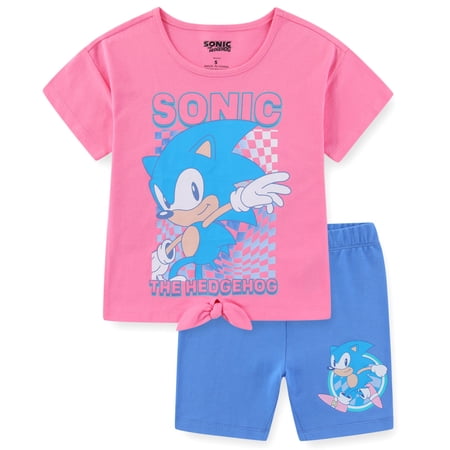 SEGA Sonic the Hedgehog Short Sleeve Shirt and Bike Shorts Set (Girls) 2 Piece Set Sizes 4-7