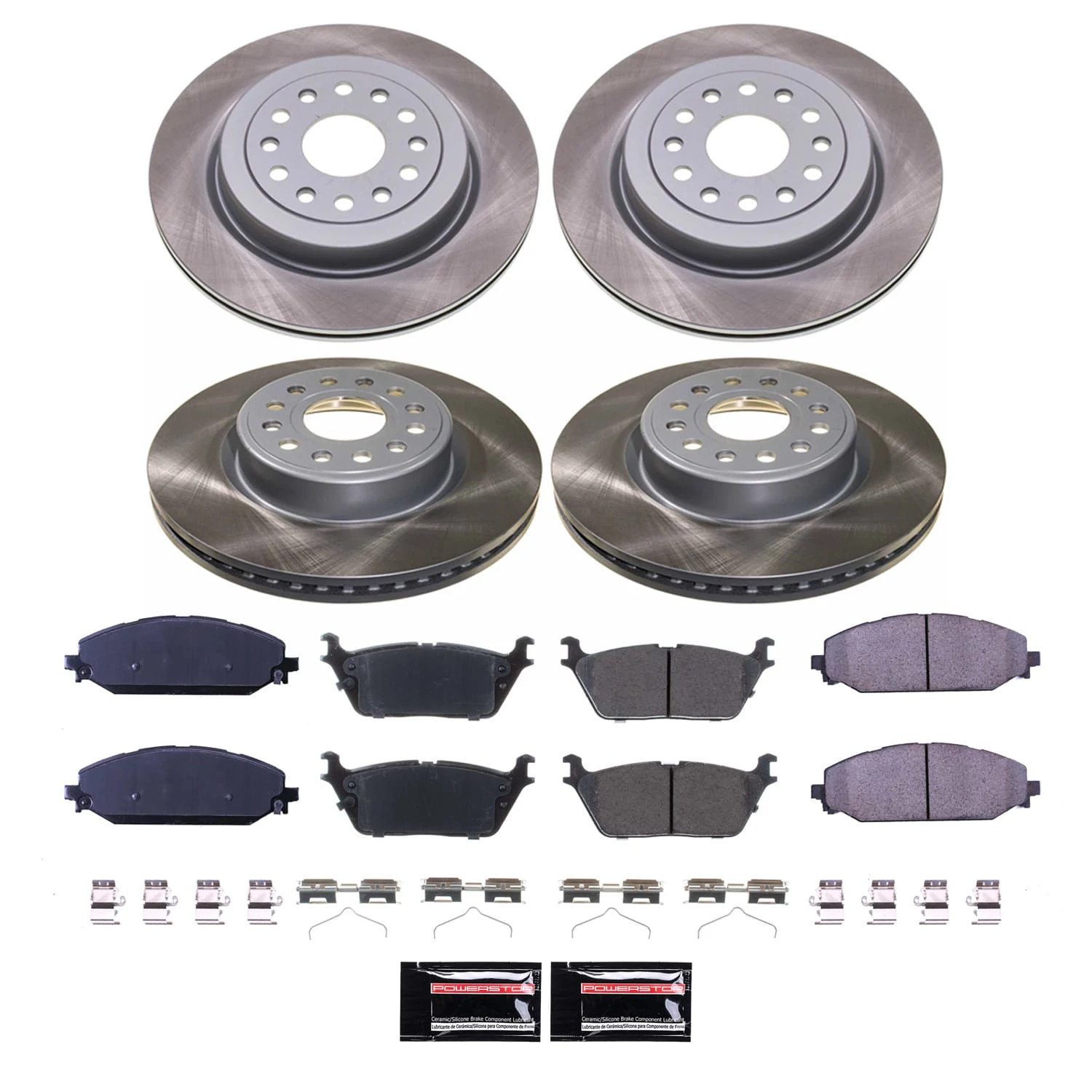 PowerStop Front and Rear Semi-Coated Rotor and Low-Dust Ceramic Brake Pad Kit SC8182