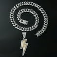 thumbnail image 2 of Hip Hop Cuban Chains Lightning Pendant Necklace With 13mm Miami Cuban Chain Iced Out Bling HipHop Necklaces Fashion Jewelry, 2 of 7