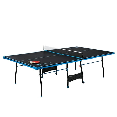 MD Sports Official Size Table Tennis Table, with Paddle and Balls, Black/Blue