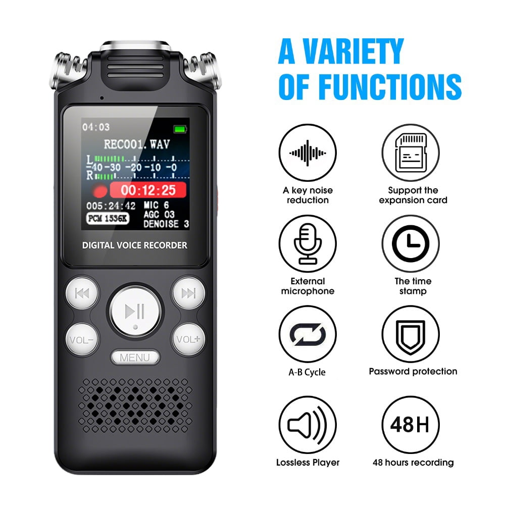 Wiher Portable Digital Voice Recorder With Playback Function 32GB Voice Activated Recorder Password Protection Noise Reduction MP3 Type-C for Lectures, Meetings Device, Interviews