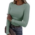 thumbnail image 1 of SURJDE Womens Long Sleeve Stretch Crewneck Ribbed T-Shirt Fitted Casual Basic Tops, 1 of 7