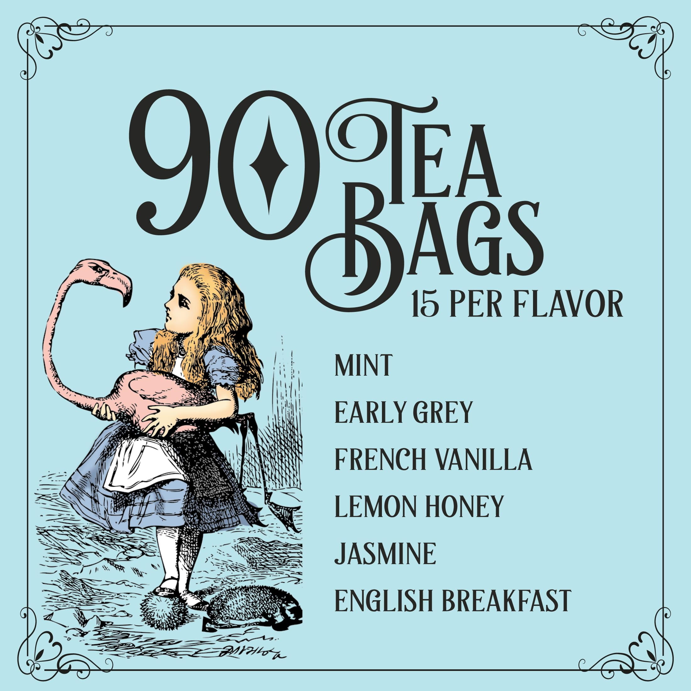 Thoughtfully Alice's Adventures, Wonder of Tea Assortment Gift Set, Includes Book Quotes and Illustrations and 90 Tea Bags in 6 Flavors