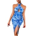 thumbnail image 1 of Mono de color estampado para mujer, falda corta, vestido sin mangas con cintura y hombros descubiertos sexy Fridja  hjkh3093, 1 of 9