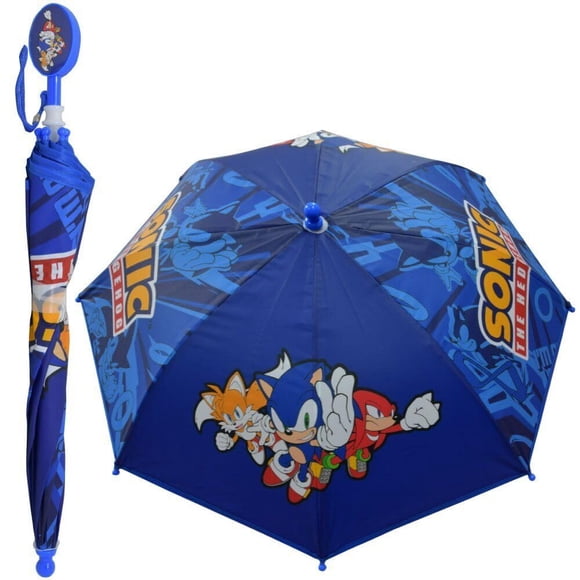 Paraguas Azul para Niños de Sonic el Erizo con Mango tipo Concha