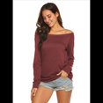 thumbnail image 4 of Blusa de Larga con Cuello y Hombros Descubiertos para Mujer Vino Tinto M, 4 of 8