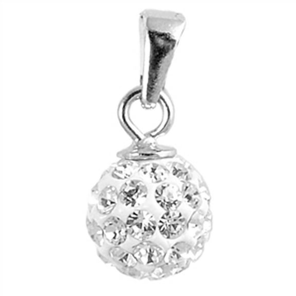 Sterling Silver Disco Ball Tiny Encrusted Sphere Pendant Clear Rhinestone Charm Jewelry Female