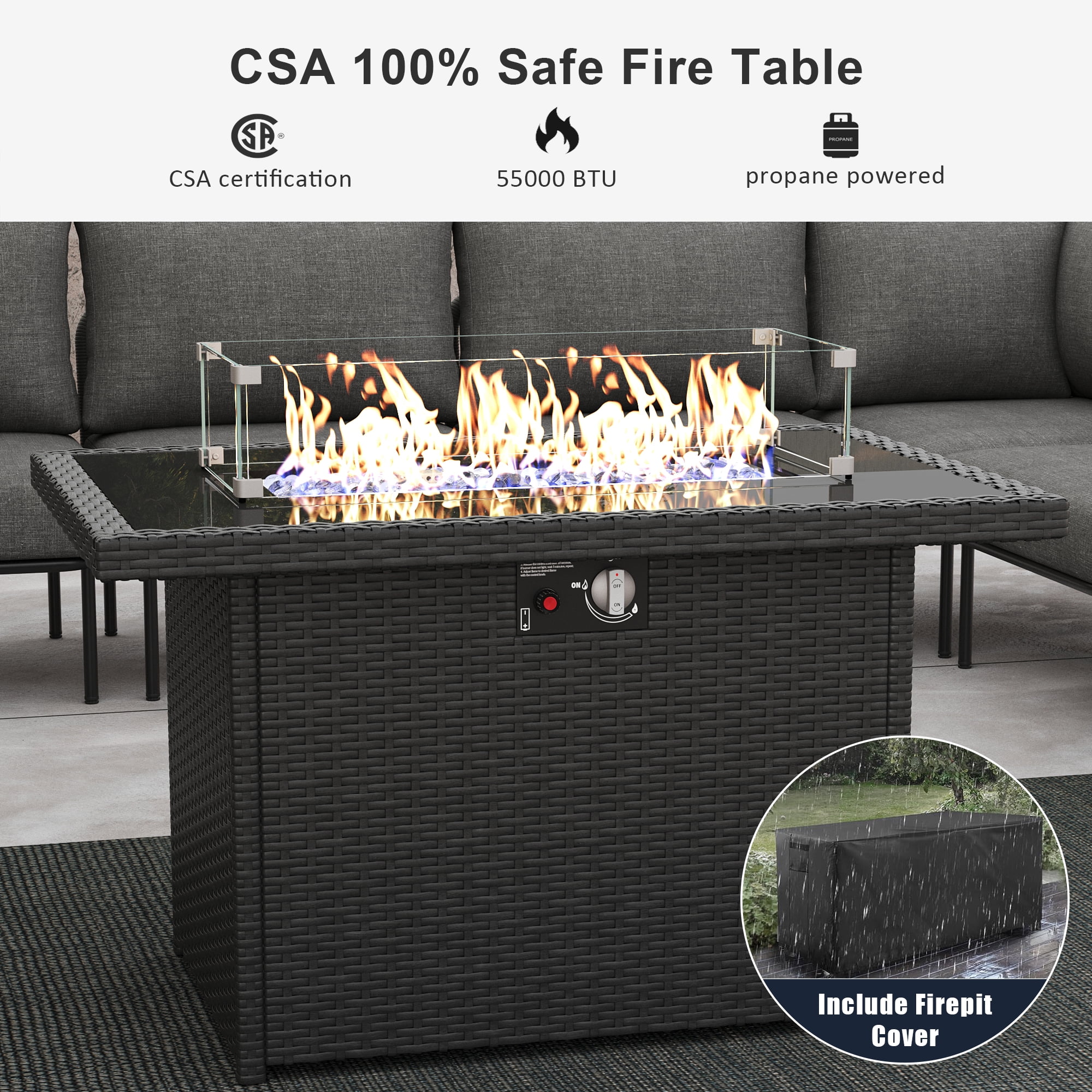 LayinSun 11 Pieces Aluminum Patio Furniture Set, Modern Modular Sectional Sofa with Fire Pit Table and Upgrade Thickness Cushion