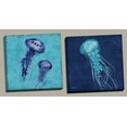 thumbnail image 1 of 2 Beautiful Dark and Light Blue Watercolor-Style Jellyfish Prints; Coastal Decor; Two 12x12in Hand-Stretched Canvases, 1 of 1