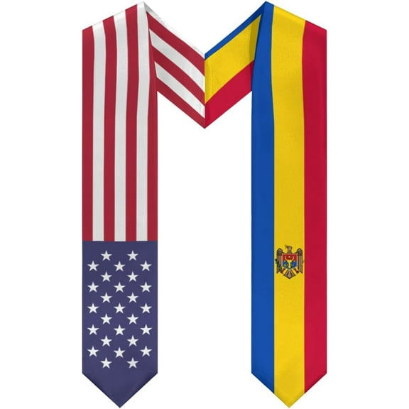 DABOYOZHZH Moldova Mix United States Flag Graduation Stole Sash For Study Aboard International Students