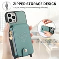 thumbnail image 4 of Mantto Crossbody Wallet Case for iPhone 13 Pro Max,Heart Pattern PU Leather Magnetic Buckle Credit Card Slots Zipper Pocket Kickstand Shockproof Phone Case with Adjustable Shoulder Strap,Green, 4 of 13