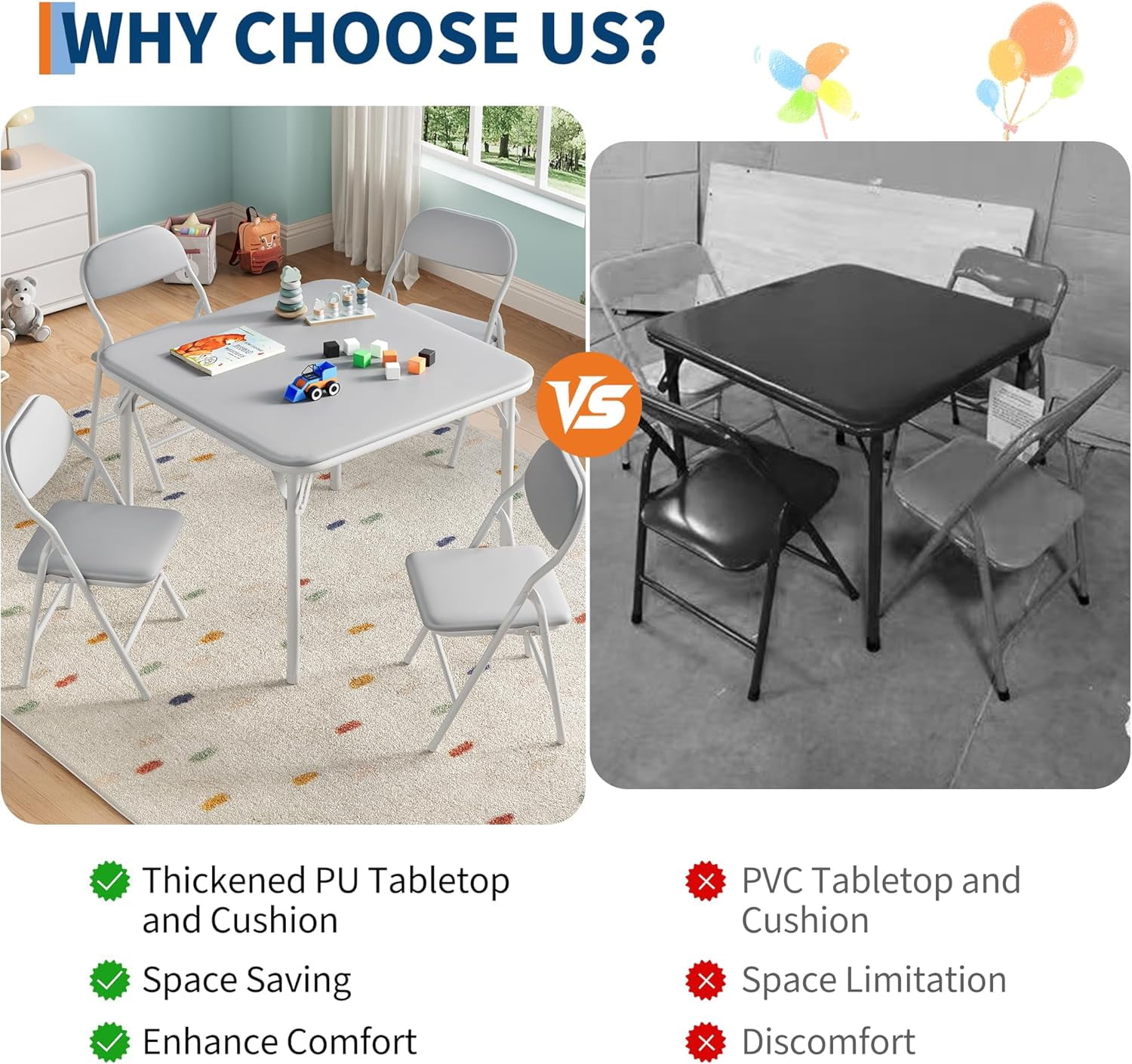 5 Piece Folding Kids Table and Chairs Set, Children Activity Table and Chairs Set for Dining Room,Daycare,Classrooms