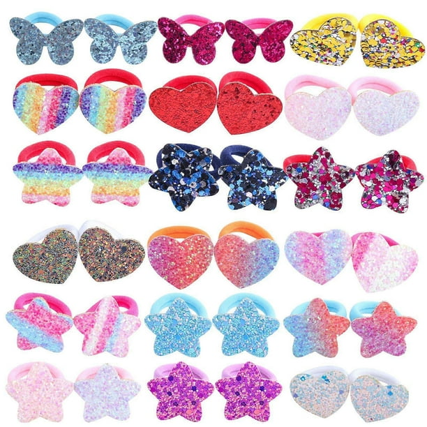 36 pcs Hair Bands Scrunchies Hair Ponytail Different Styles Multicolor Glitter for Little Girls Ki