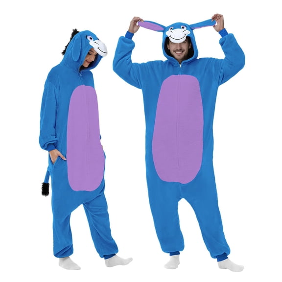 SKYKENKP Adult Onesie Pajamas Animal Blue Donkey Cosplay Costume One Piece Plush Sleepwear Homewear (S)