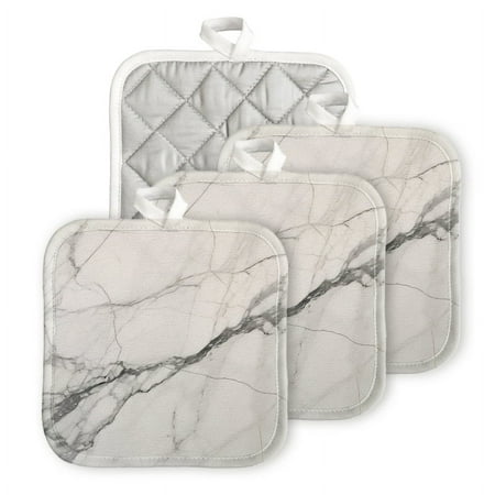 

BaHomeck Pot Holders 4pcs dacron Made Square heat-resisting mat Machine Washable for Kitchen Oven Hot Pads 6.7inch*6.7inch White Marble Background With Gray Veins