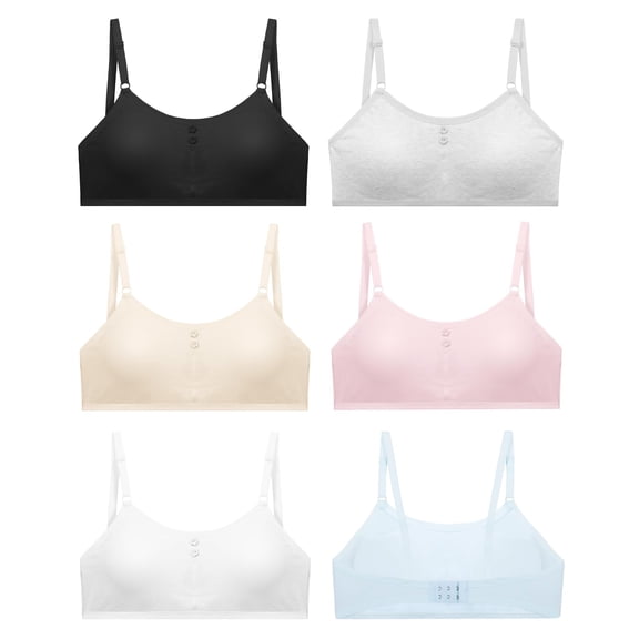 Pre Teenagers Cotton Training Bras 6 Pack Wireless Light Padded Underwear 30A 32A Adjustable Shoulder Straps Back Hook Soft Breathable Starter Undergarments for Girls Ages 10 to 16 Daily