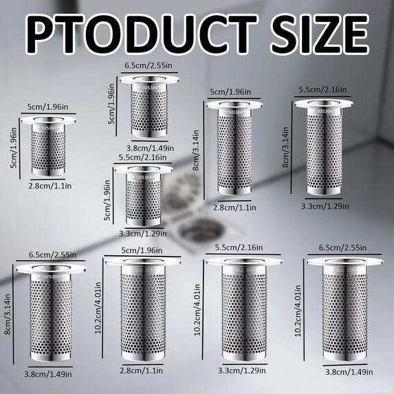 3 Pack Floor Drain Filter, Bathroom Sink Drain Strainer, Stainless Steel Strainer Basket Hair Catcher, Mesh Basket Filter for Bathroom Sink Stopper Replacement, 2.16" Diameter, 4" Height