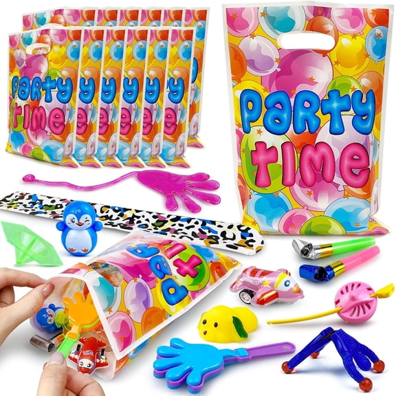 Party Favor Bags Set, 144 Pieces in 12 Assorted Sets, Goodie Bag Stuffers for Kids Events, Birthday Parties, School Celebrations, Carnival Prizes, Multicolor