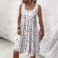 thumbnail image 4 of Morttic Plus Size Women Floral U-Neck Pleated Sleeveless Tank Sundress Loose Flowy A-Line Summer Casual Beach Dress White，S, 4 of 6