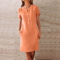 thumbnail image 2 of Meichang Robes d'Été pour Femmes Manches Courtes Décontractées Col Rond Mi-Bouton Longueur Genou Robe Légère Unie avec Poches, 2 of 5