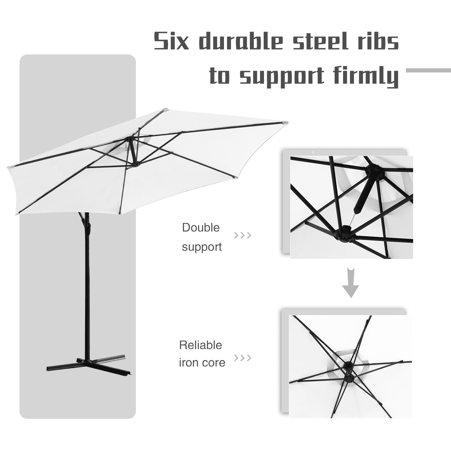 Lacoo 10-Foot Offset Hanging Polyester Market Outdoor Patio Umbrella with Steel Frame and Easy Tilt,White